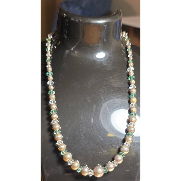 Vintage Necklace Sterling Silver & Crystal Beaded With Toggle Clasp - Picture 1 of 4
